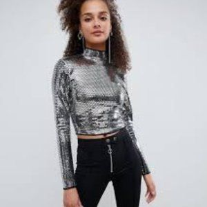 Bershka Mirror High Neck Long Sleeved Crop Top